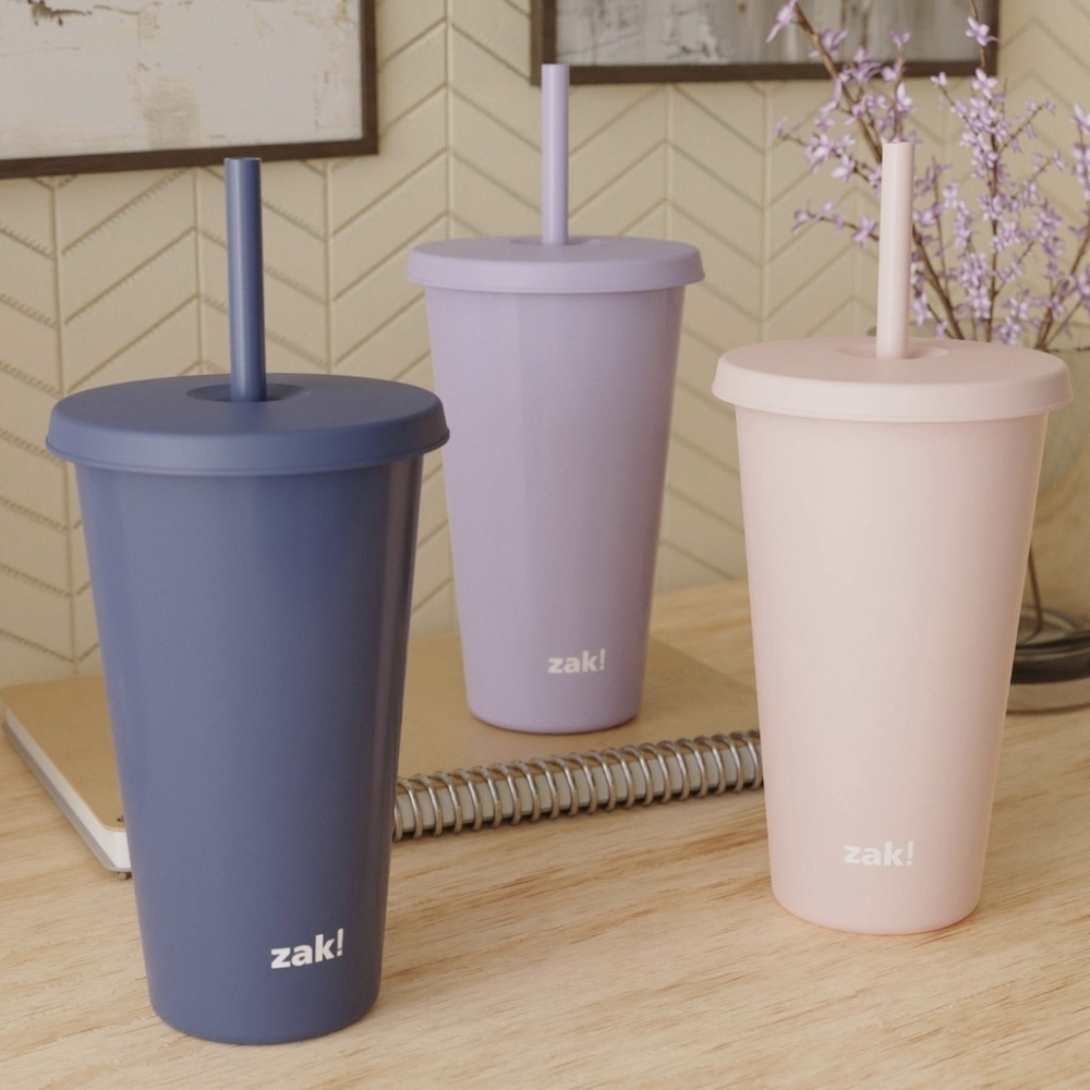 Zak Designs 3pk 25 fl oz Plastic Solid Straw Tumbler Set